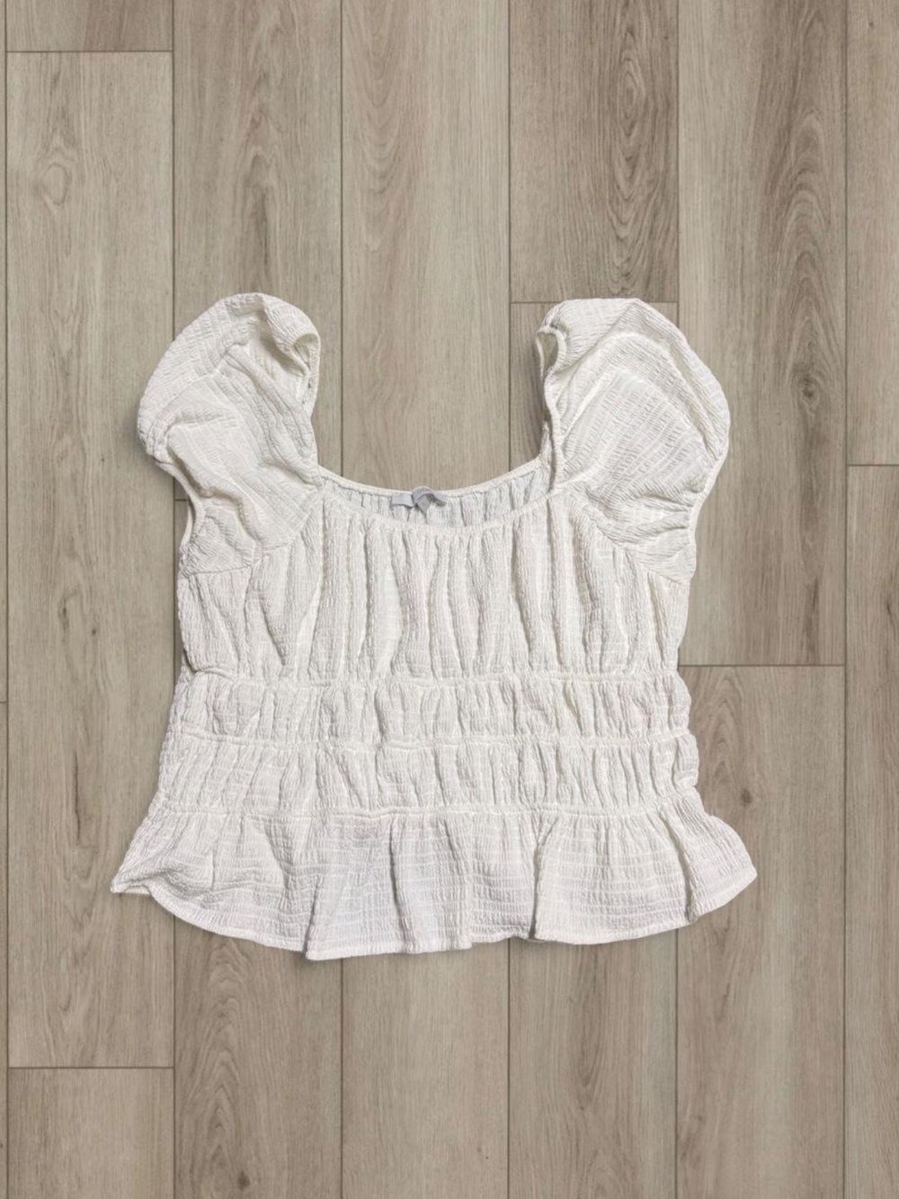 Francesca's Collections White Smocked Peplum Blouse